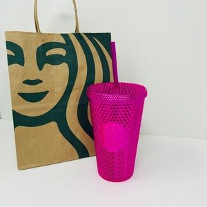STARBUCKS Pink Sangria Metallic Studded Grande Holiday 2022 Tumbler